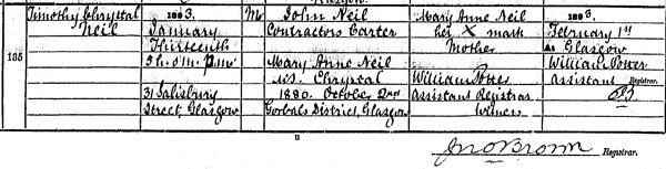 1893-01-13 BIR Timothy Chrystal Neil child of John Neil and Mary Anne Chrystal [[N047-clip]]