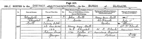 1895-06-25 BIR Elizabeth Chrystal Neil  child of John Neil and Mary Anne Chrystal [[N048-clip]]