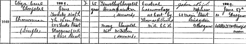 1929-06-26 DEA Eliza Caul Chrystal child of Timothy Chrystal + Mary McFillan [[N450-clip]]