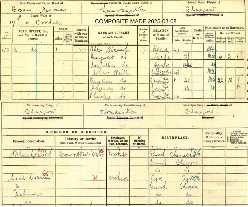 1911-04-02 CEN  John Neil + Mary Anne Chrystal - 6 Eglinton Lane [[N041-clip]]
