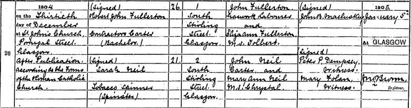 1904-12-30 MAR Sarah Neil + John Fullerton  - 2 South Stirling Street [[N043]]