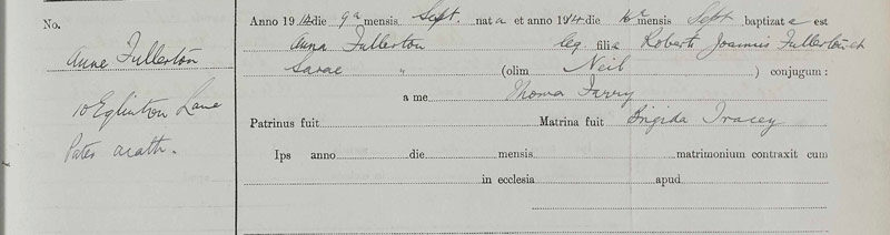 1914-09-09 BIR BAP Anne Fullerton - 10 Eglinton Lane [[N254]]