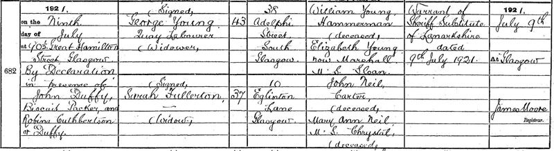 1921-07-09 MAR George Young + Sarah Fullerton or Neil [[N268]]