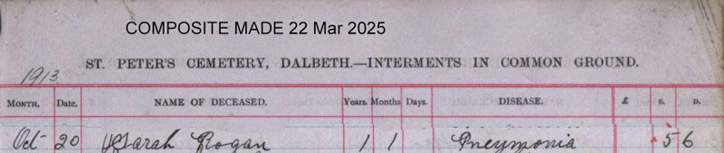 1913-10-21 BUR Sarah Rogan child of John Rogan & Mary Anne Neil [[N453]]