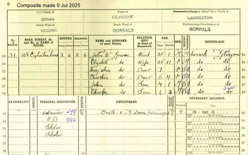 1921-06-19 CEN John McGowan + Elizabeth Chrystal Neil - 10 1/2 Eglinton Lane [[N273-clip]]