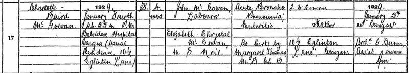 1929-01-04 DEA Charlotte Baird McGowan child of John Neil McGowan + Elizabeth Chrystal McGowan or Neil [[N524-clip]]