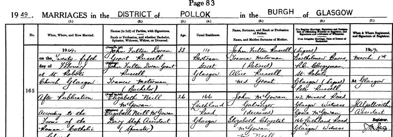 1949-02-25 MAR Elizabeth Neill McGowan + John Fulton Grant Russell [[N535-clip]]