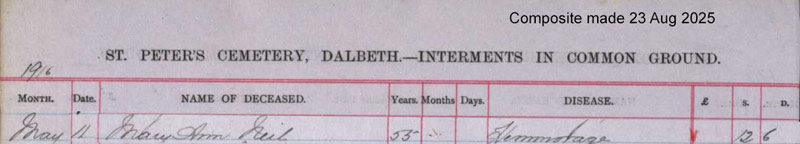 1916-05-07 BUR  Mary Anne Chrystal widow of John Neil [[N242-clip]]