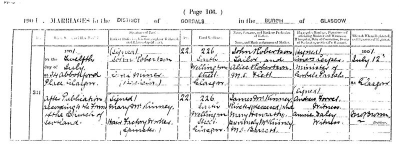 1901-07-12 MAR Mary McKinney dau of James McKinney + Mary Barrett [[N556-clip]]