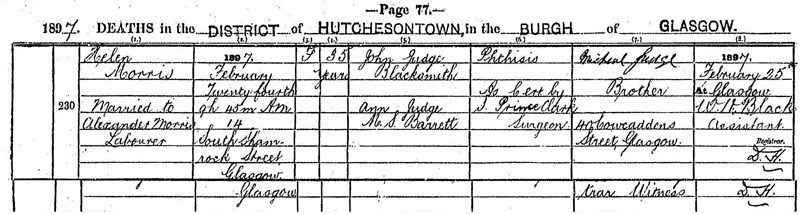 1897-02-24 DEA Helen Morris or Judge child of John Judge + Anne Barrett [[N569-clip]]