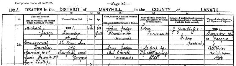 1921-12-09 DEA Michael Judge child of  John Judge + Anne Barrett [[N575-clip]]
