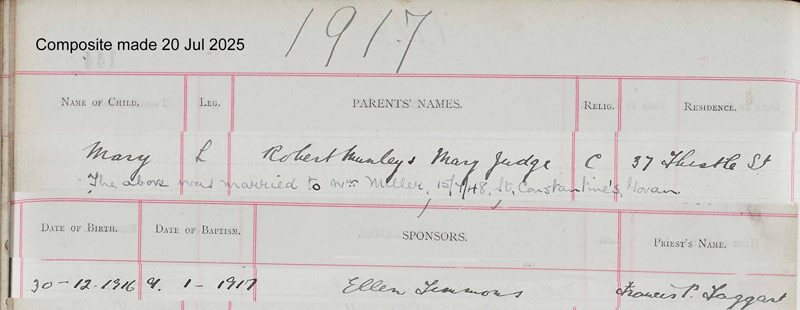 1916-12-30 BIR BAP Mary Munley child of Robert Munley + Mary Judge [[N583-clip]]