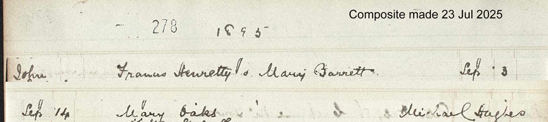 1895-09-03 BIR BAP John Henretty child of Francis Henretty + Mary Barrett [[N591-clip]]