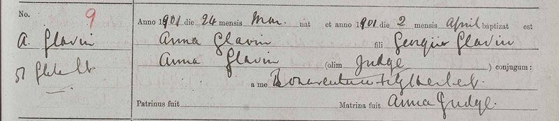 1901-03-24 BIR BAP Ann Glavin child of George Glavin + Ann Judge [[N620-clip]]