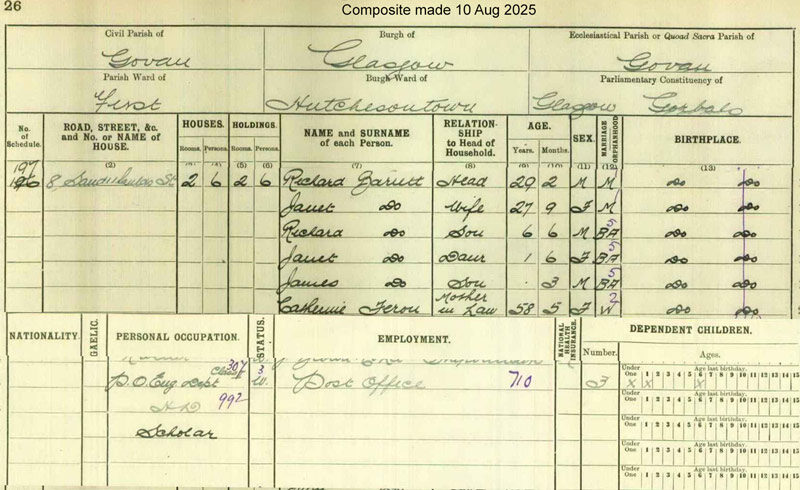 1921-06-19 CEN Richard Barrett  and Janet Feron, 8 Sandyfaulds Street, Glasgow [[N627-clip]]