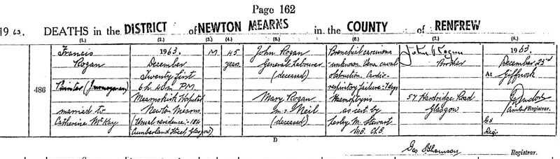 1963-12-21 DEA Francis Rogan child of Mary Ann Neil + John Rogan  + husband of Catherine Franklin McKay or Ritchie [[N672-clip]]