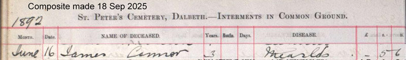 1892-06-16 BUR James Connor child of James Connor + Rose Ann Cameron [[N695-clip]]