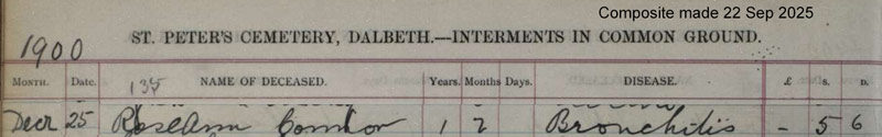 1900-12-25 BUR Roseann Connor child of John Connor + Rose Ann Cameron [[N710-clip]]